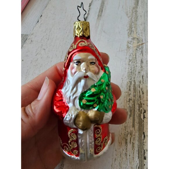Vintage inge glas Santa Father tree gold glitter ornament Xmas tree - Picture 6 of 8